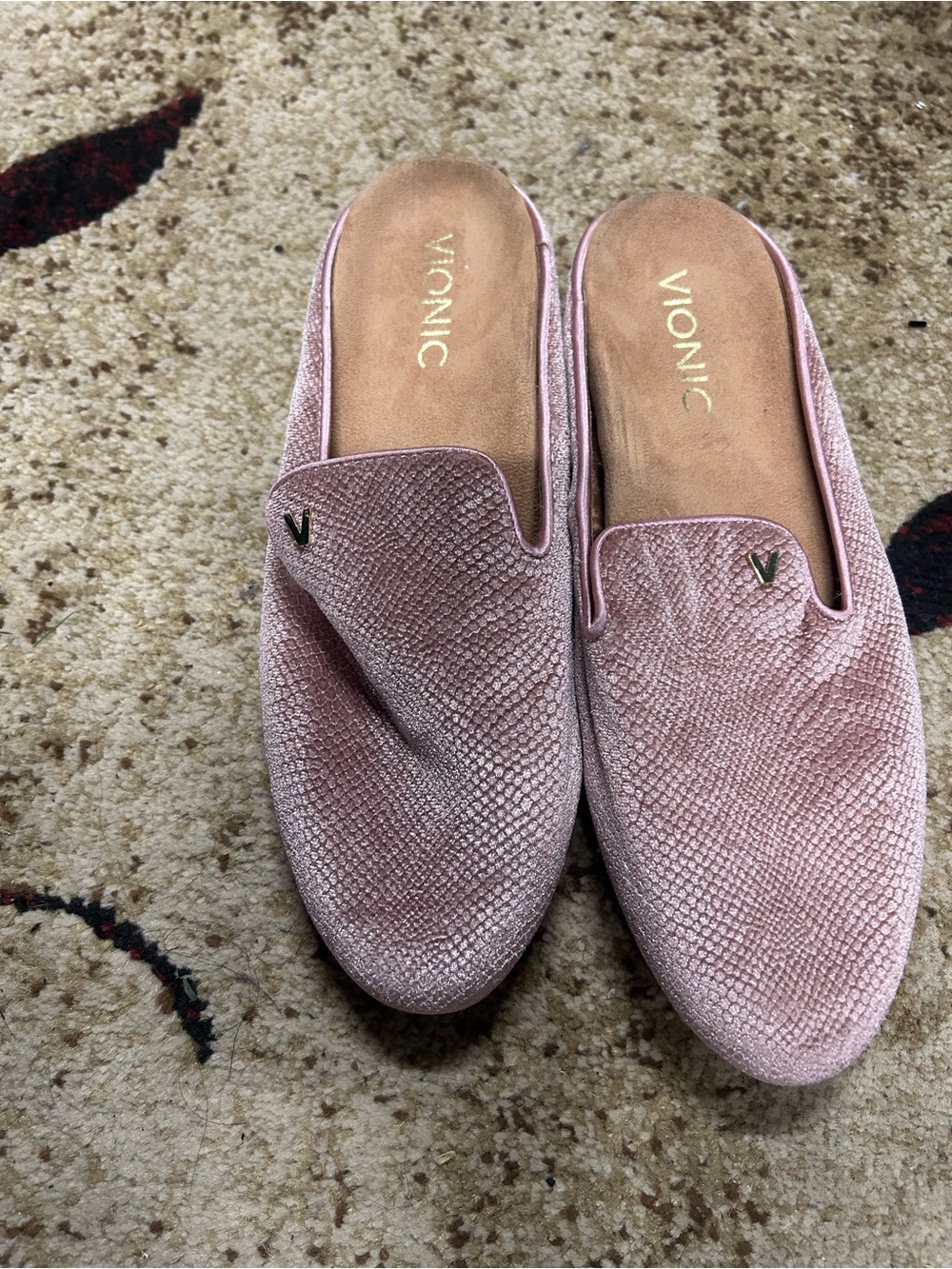 Vionic Blush Pink Textured Velvet Slip-On Mules